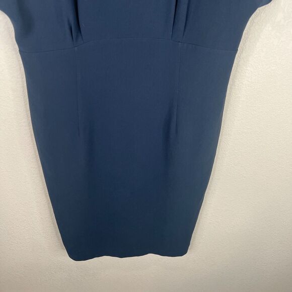 La‎ Fayette 148 New York Marion Sheath Dress Sz 14 Navy Crepe Cap Sleeves Career - Picture 4 of 10